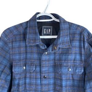Gap Shirt Jacket Mens M Blue Plaid Long Sleeve Heavy Cotton Pockets Snaps‎ Up